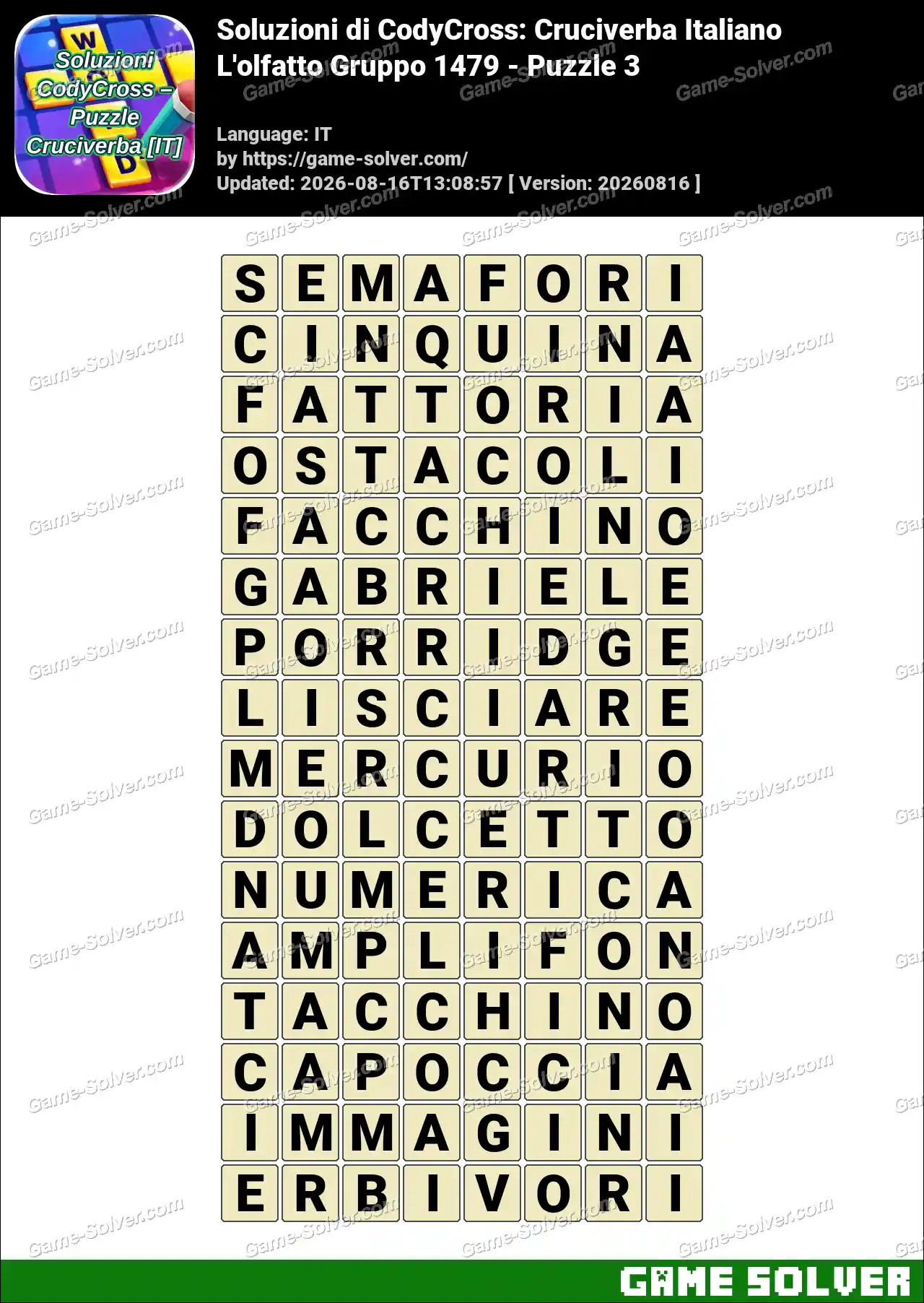Soluzioni di CodyCross: Cruciverba Italiano L’olfatto Gruppo 1479 – Puzzle 3